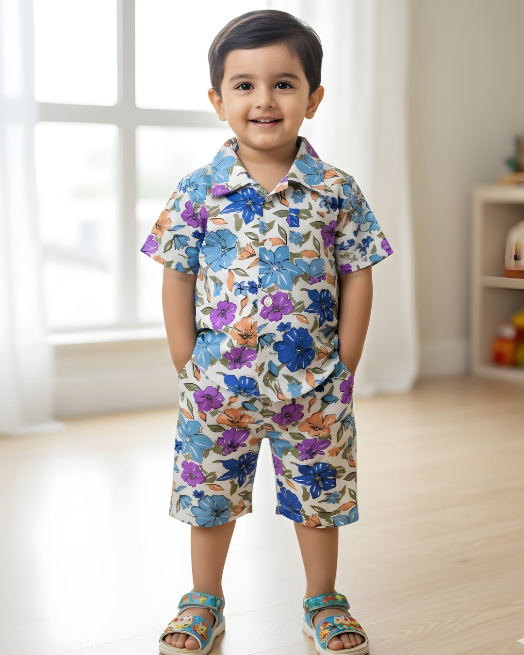 Kids Shirt & Short set - Magic Flower - Blue