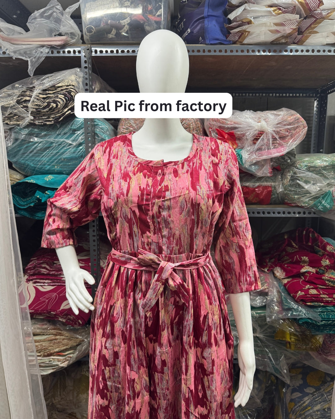 Acrylic Art - Pink - Maternity Kurti with Feeding Zips - Cotton Flex - Thicker Fabric