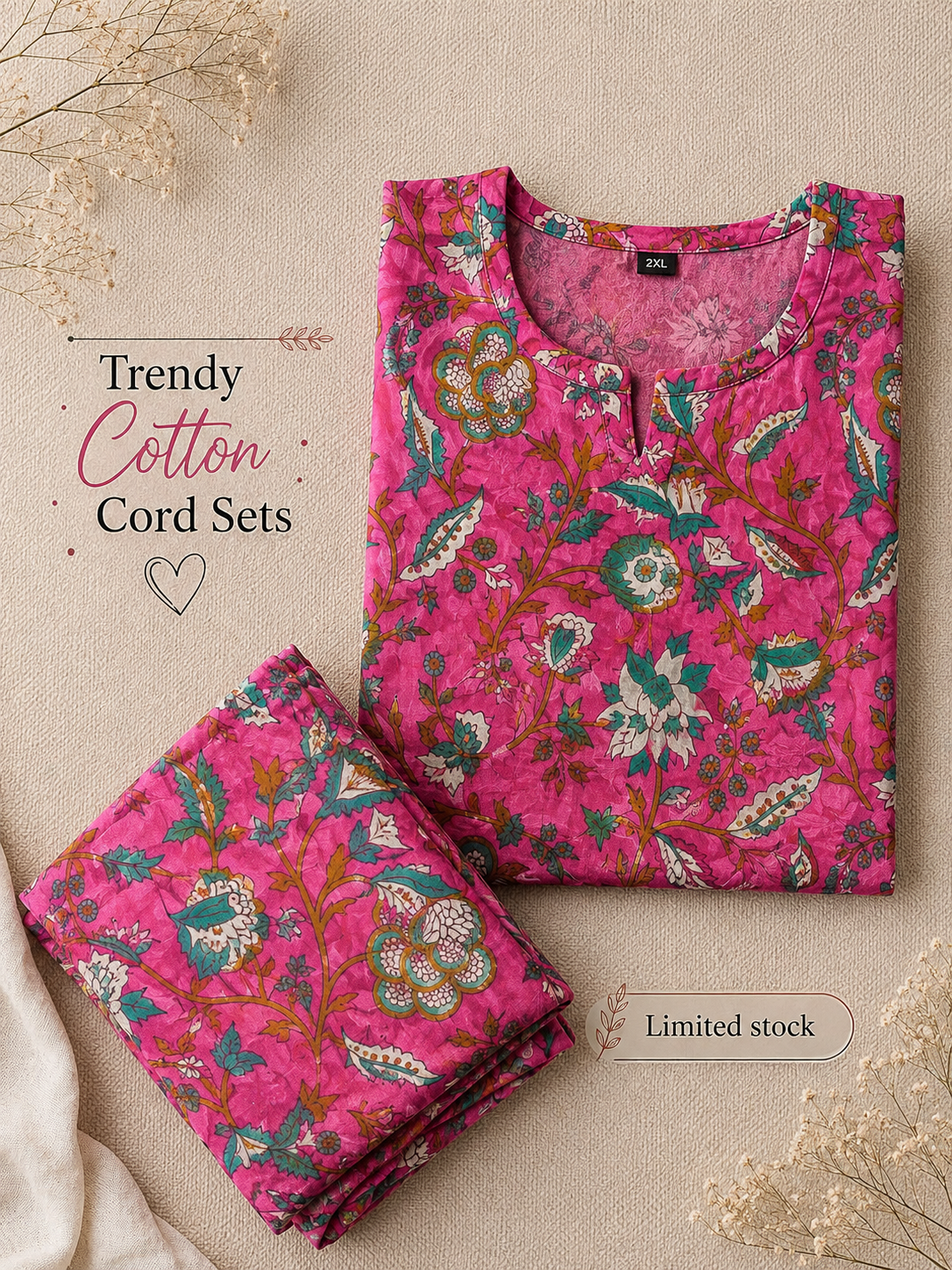 Pink Blue White - Cord Set - Pure Cotton