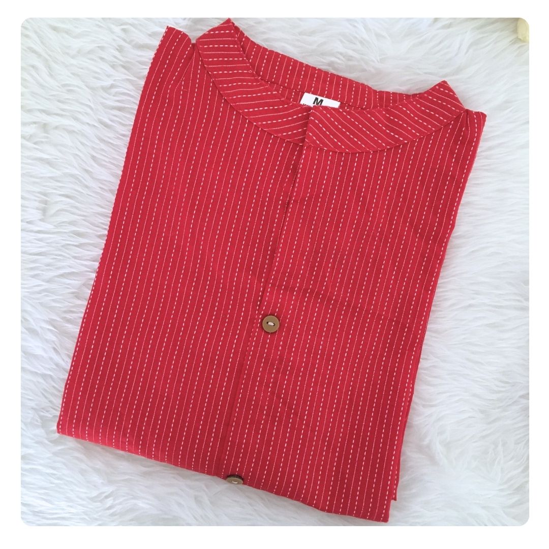 Katha Work - Red - Cord Set - Pure Cotton