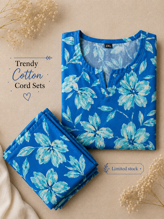 Jasmine White Flower - Firozi - Cord Set - Pure Cotton