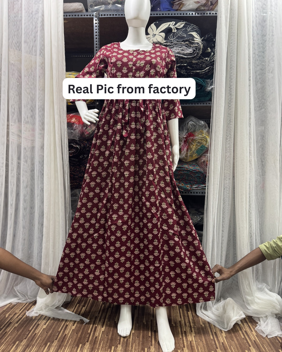 Maroon Pink Flower - Maternity Kurti with Feeding Zips - Soft Rayon