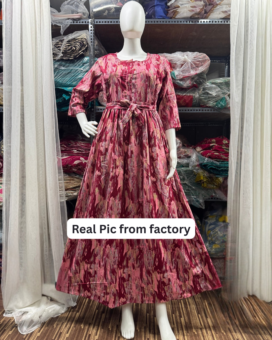 Acrylic Art - Pink - Maternity Kurti with Feeding Zips - Cotton Flex - Thicker Fabric