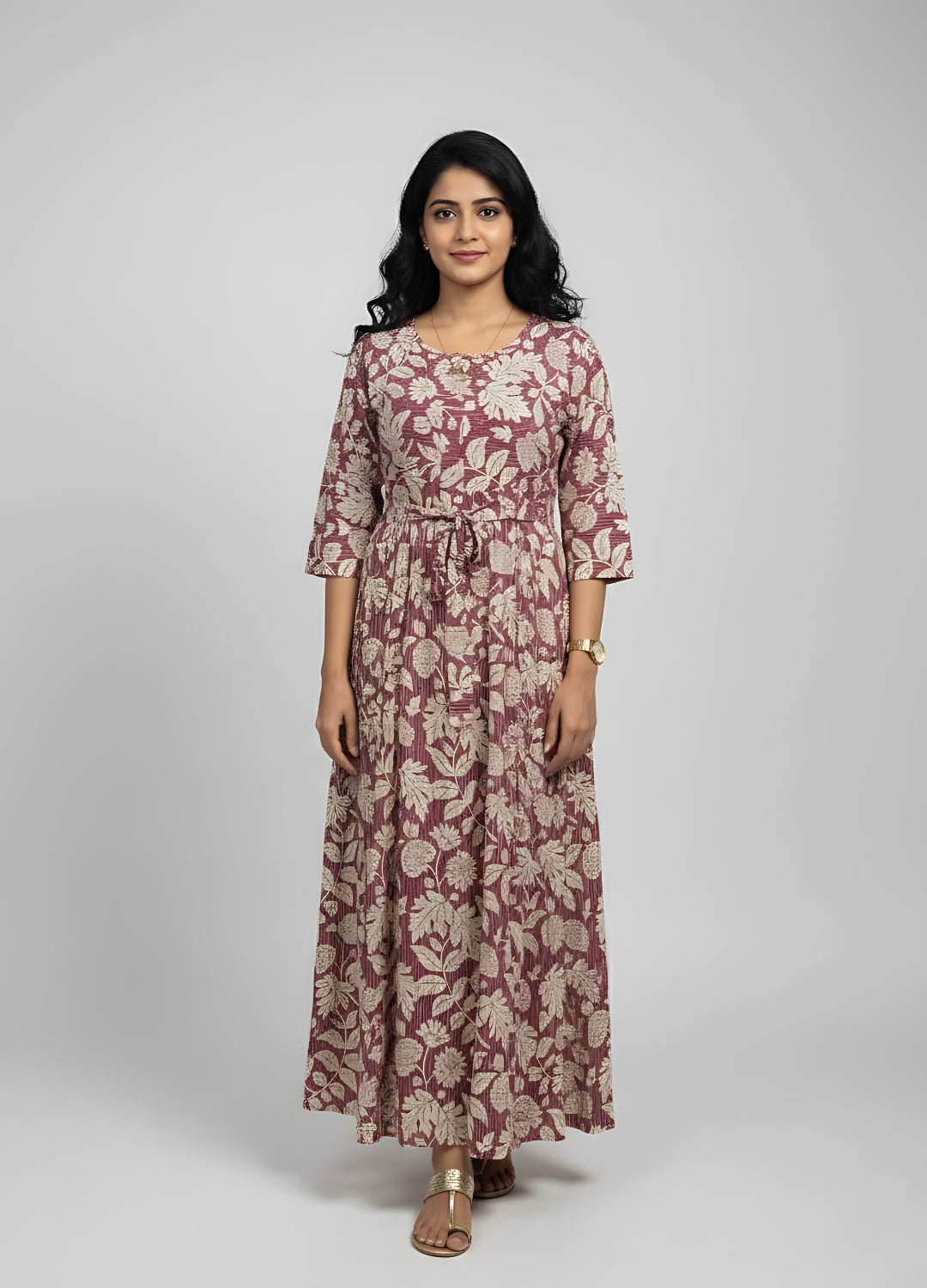 Leafy Stripes - Purple - Maternity Kurti with Feeding Zips - Soft Rayon
