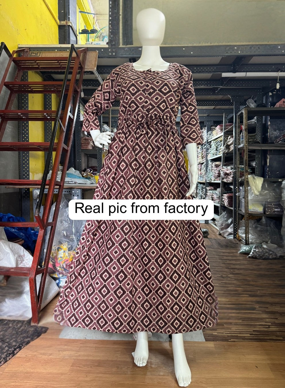 Purple Cream Square - Maternity Kurti with Feeding Zips - Cotton Flex - Thicker Fabric