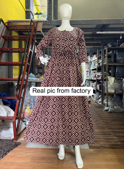 Purple Cream Square - Maternity Kurti with Feeding Zips - Cotton Flex - Thicker Fabric