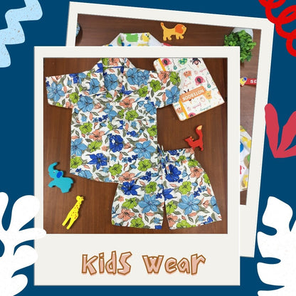 Kids Shirt & Short set - Magic Flower - Sky blue Orange