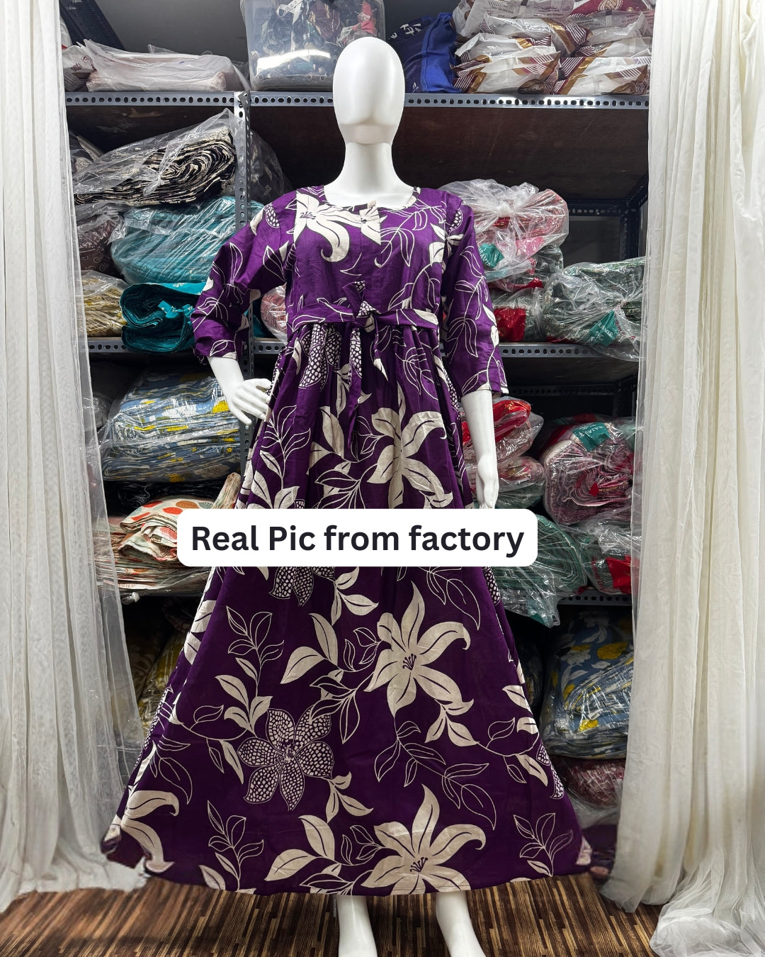 Lily flower Purple - Maternity Kurti with Feeding Zips - Cotton Flex - Thicker Fabric