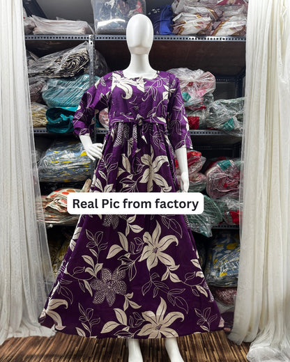 Lily flower Purple - Maternity Kurti with Feeding Zips - Cotton Flex - Thicker Fabric