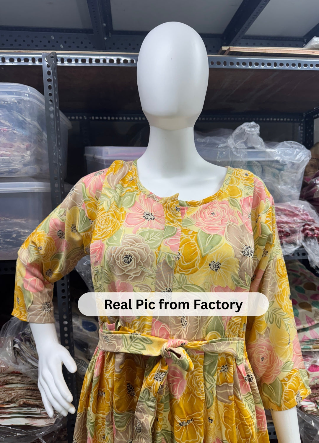 Yellow Pink Rose - Maternity Kurti with Feeding Zips - Soft Rayon