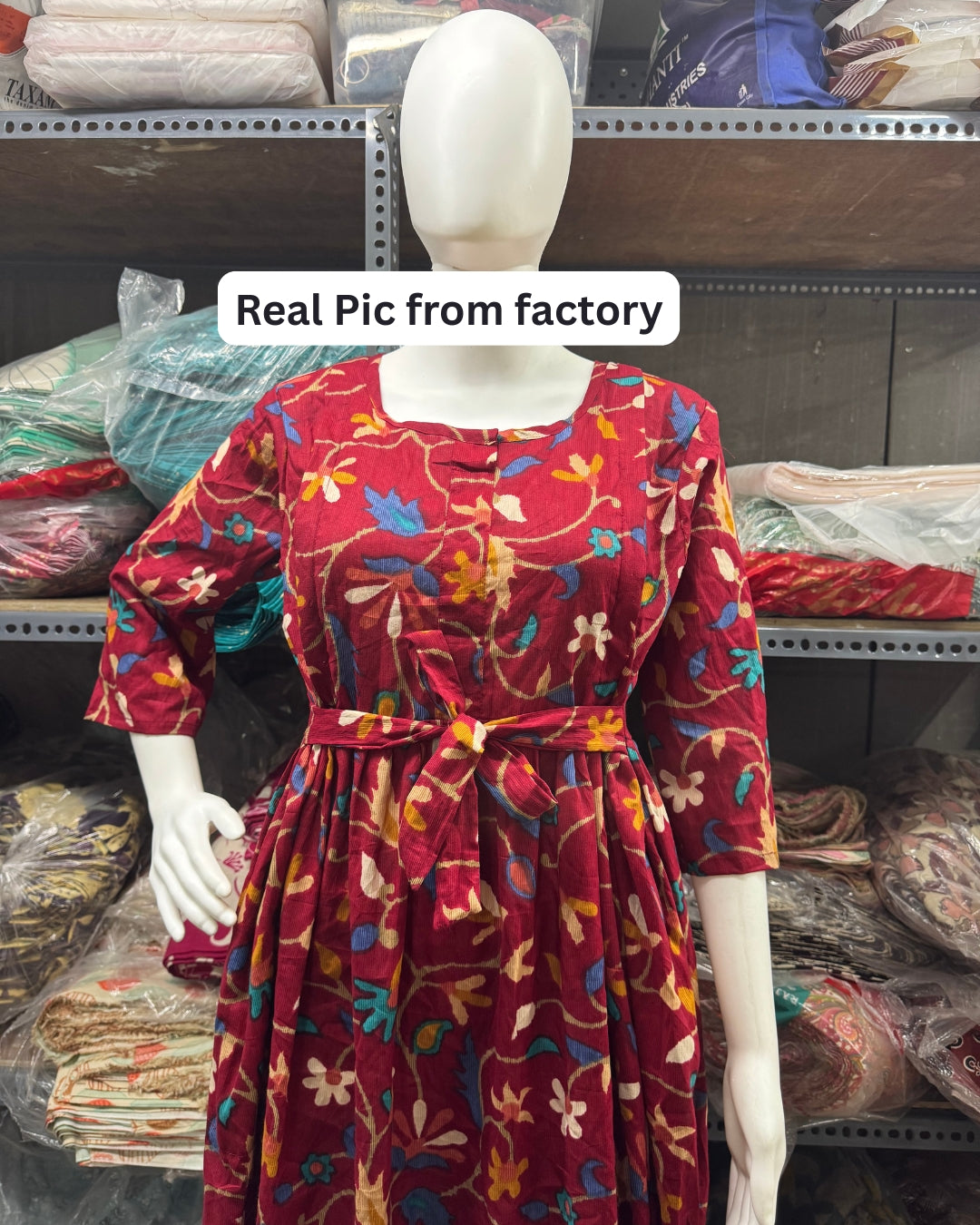 Raani Red Daisy - Maternity Kurti with Feeding Zips - Cotton Flex - Thicker Fabric