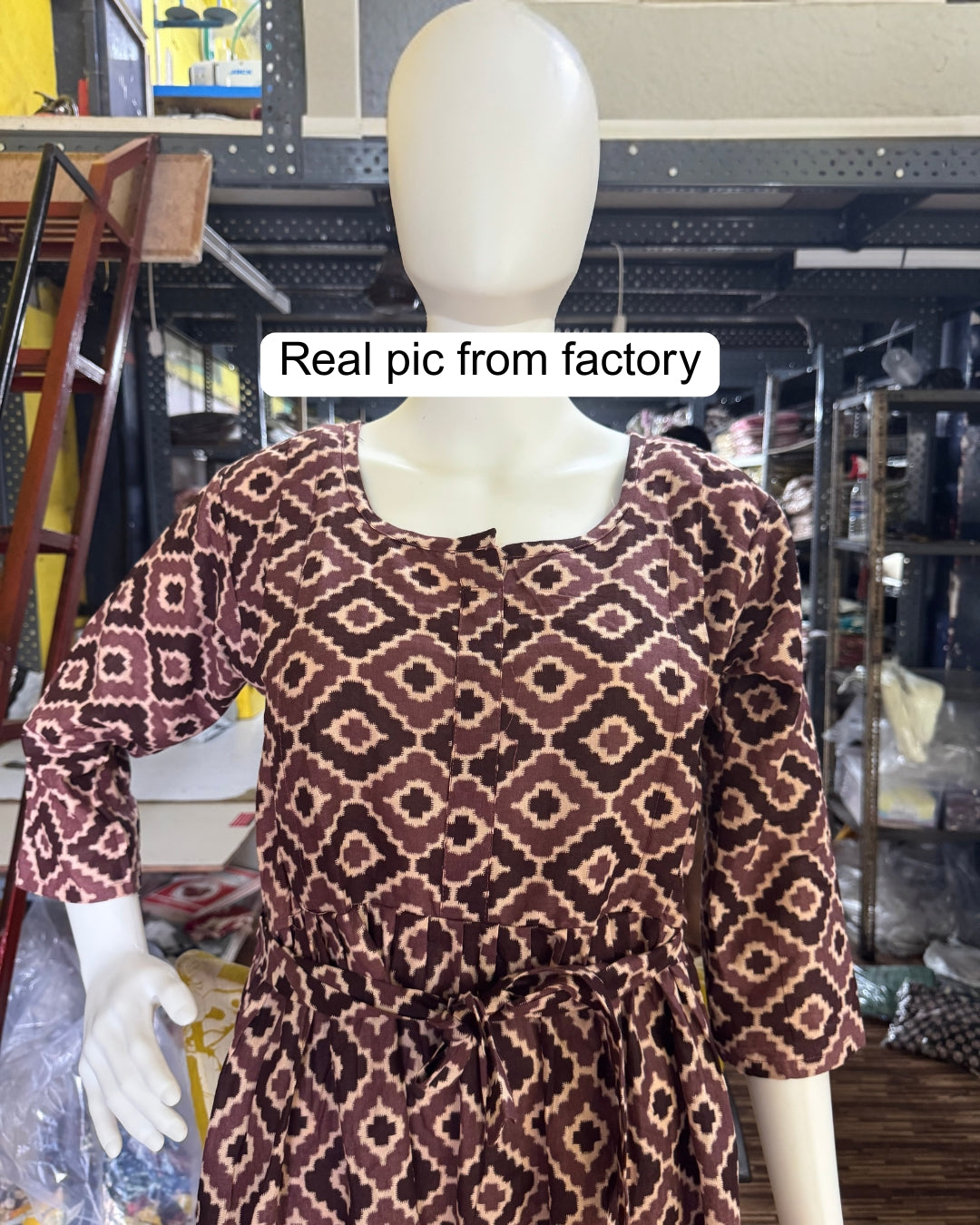 Purple Cream Square - Maternity Kurti with Feeding Zips - Cotton Flex - Thicker Fabric