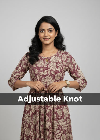 Leafy Stripes - Purple - Maternity Kurti with Feeding Zips - Soft Rayon