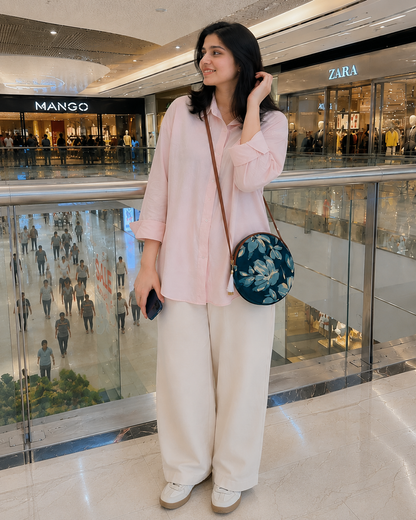 Jasmine Peacock Blue Colour - Cute Round Sling bag
