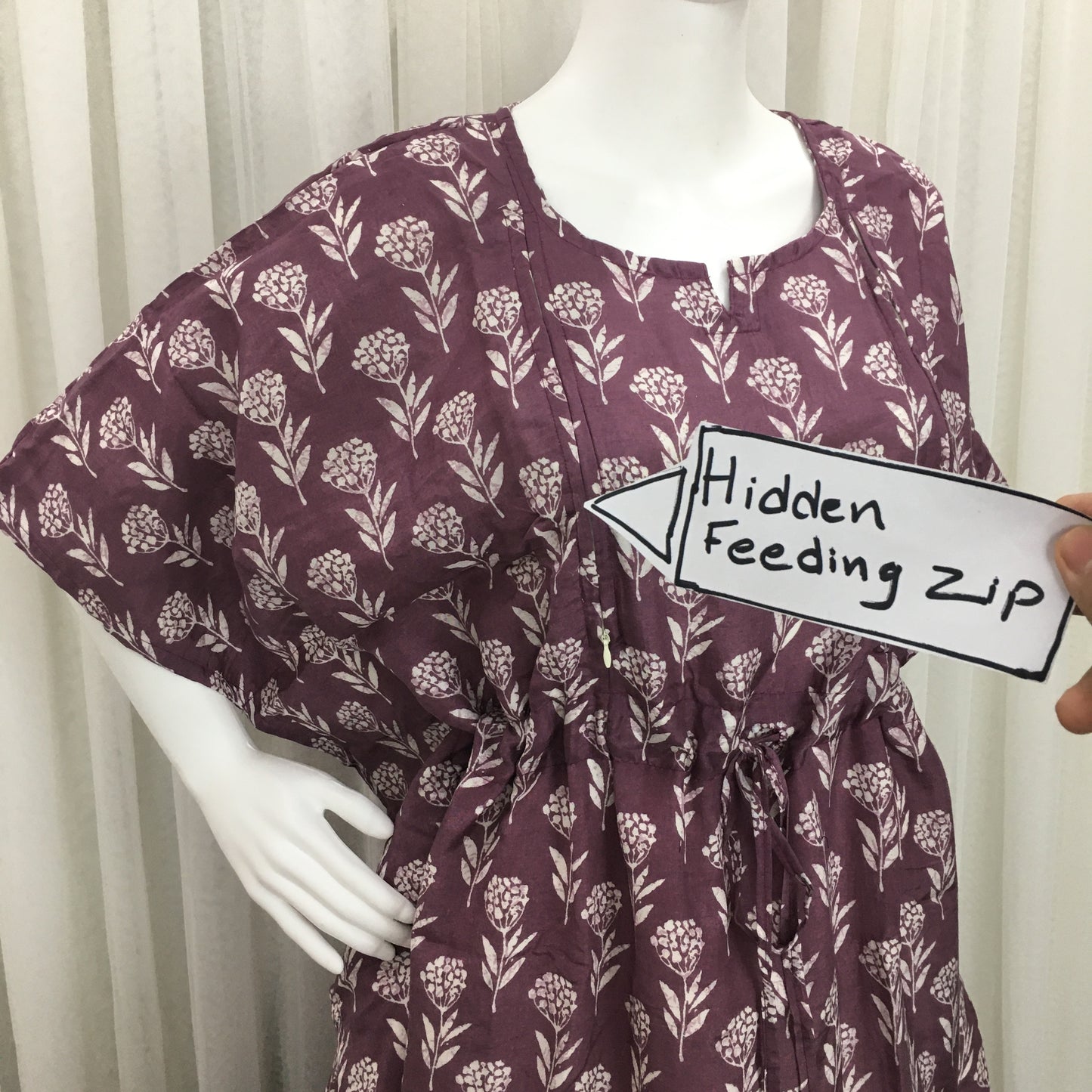 AL - 27- Purple - Lovely Flower Print- Trendy Maternity Kaftan with inner lining - Free Size