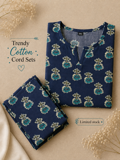Blue Wild Petals - Cord Set - Pure Cotton