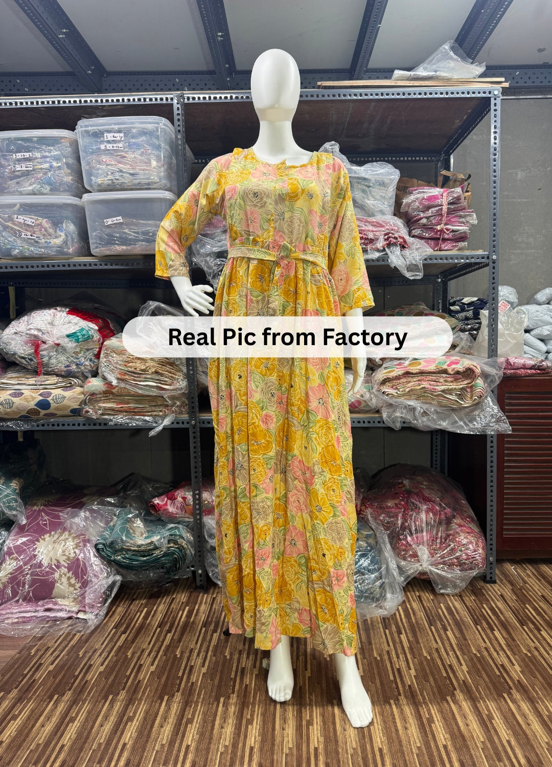 Yellow Pink Rose - Maternity Kurti with Feeding Zips - Soft Rayon