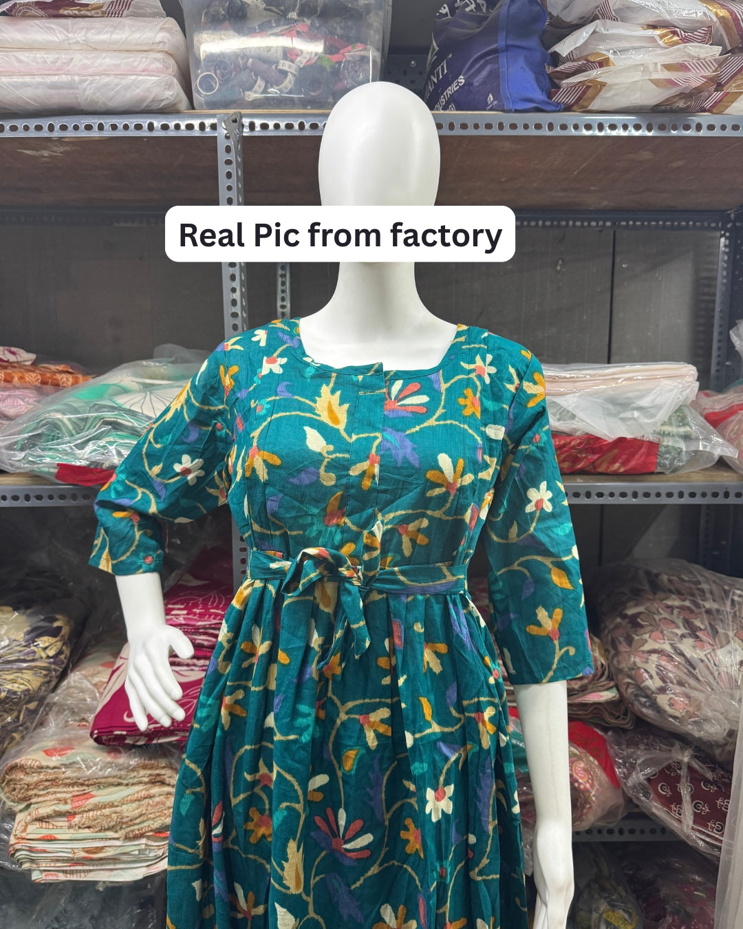 Sea Green Daisy - Maternity Kurti with Feeding Zips - Cotton Flex - Thicker Fabric