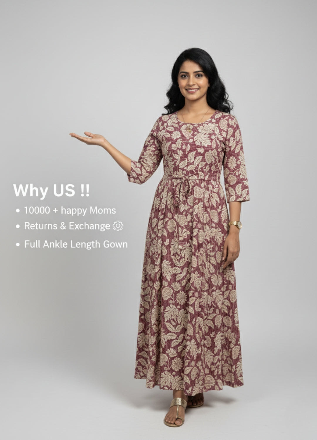 Leafy Stripes - Purple - Maternity Kurti with Feeding Zips - Soft Rayon