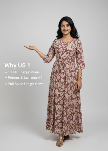 Leafy Stripes - Purple - Maternity Kurti with Feeding Zips - Soft Rayon