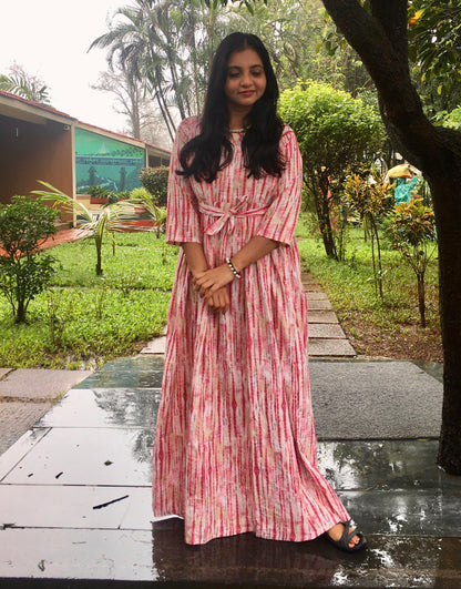 Tie Dye Sibhori - Pink - Maternity Kurti with Feeding Zips - Cotton Flex - Thicker Fabric