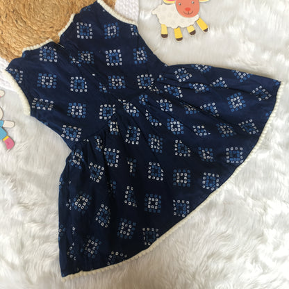 Baby Frock - Blue Square Bandhani