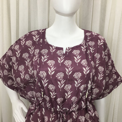 AL - 27- Purple - Lovely Flower Print- Trendy Maternity Kaftan with inner lining - Free Size