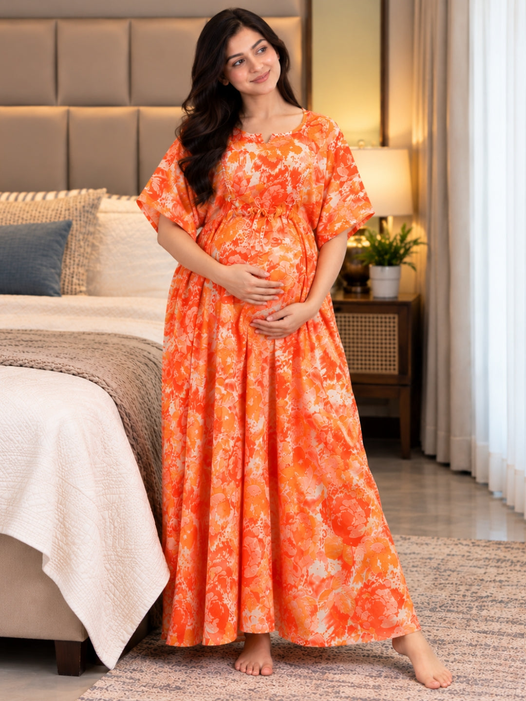 Kaftan - Tropical Sunset - Maternity  Feeding Zips - Free Size - Soft Rayon