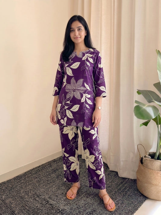 Lily Flower - Purple - Cord Set - Pure Cotton