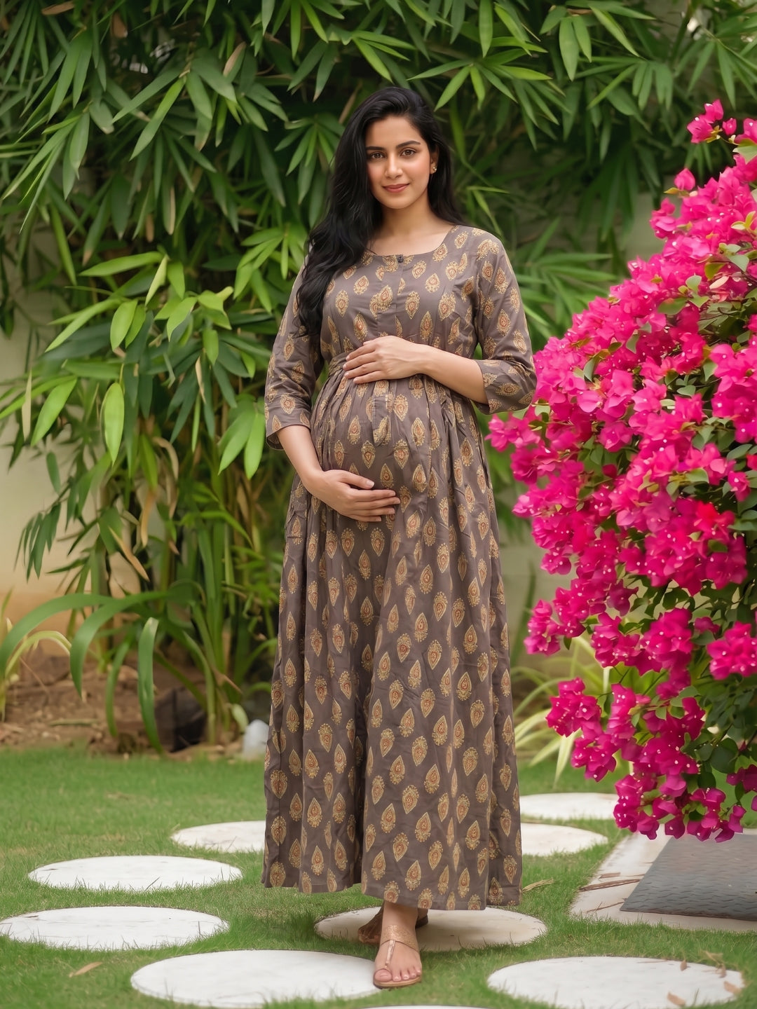 Grey Keri - Maternity Dress with Feeding Zips - Soft Rayon
