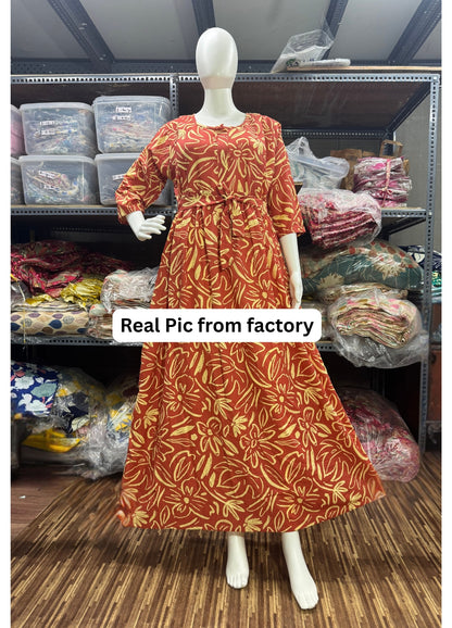 Flower Sketch - Orange - Maternity Kurti with Feeding Zips - Soft Rayon