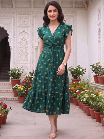 Green Butterfly - Sleevless Midi Dress - Soft Rayon