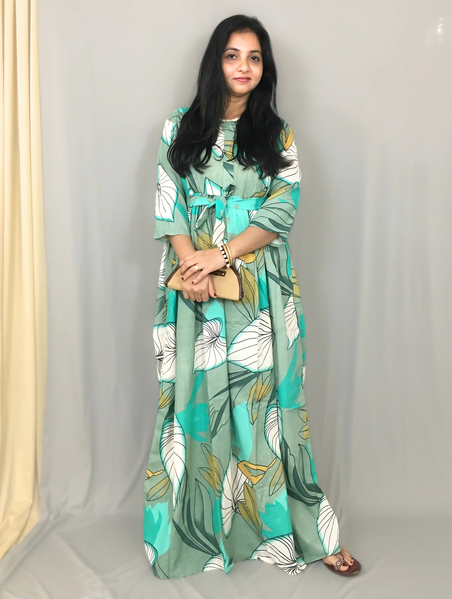 Lotus Sea Green - Maternity Kurti with Feeding Zips - Cotton Flex - Thicker Fabric
