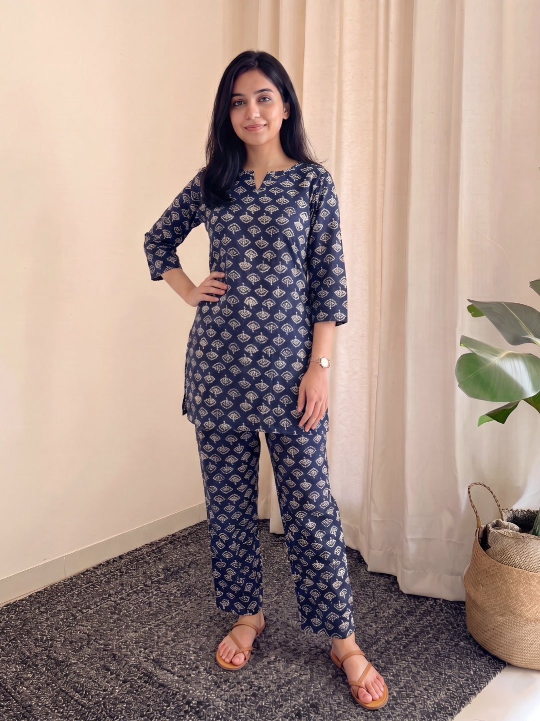 Blue Cream Sunflower - Cord Set - Pure Cotton