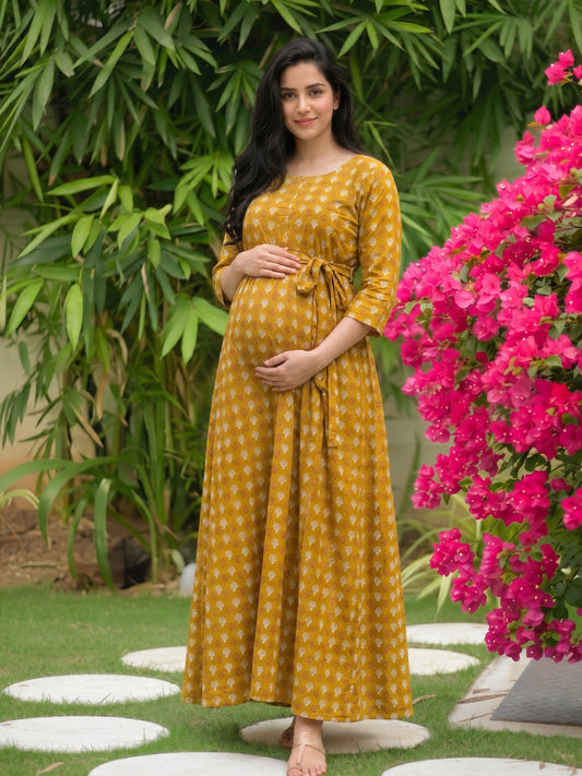 Kairavi Yellow - Maternity Dress with Feeding Zips - Soft Rayon