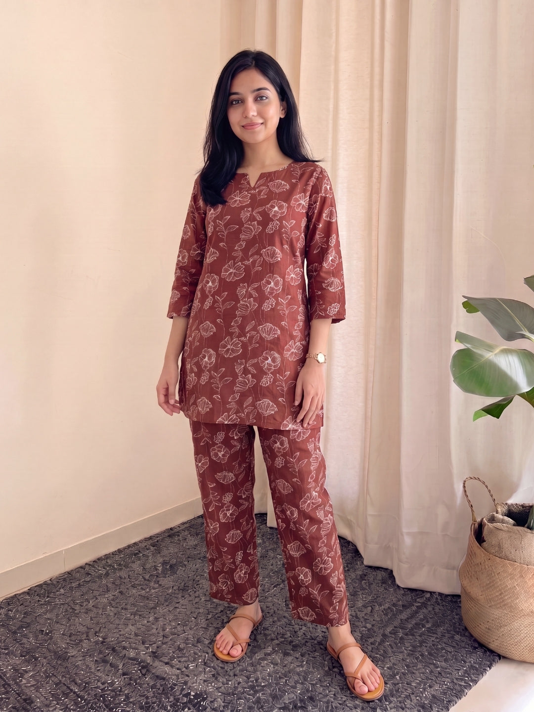 Multi Flower Maroon - Cord Set - Pure Cotton
