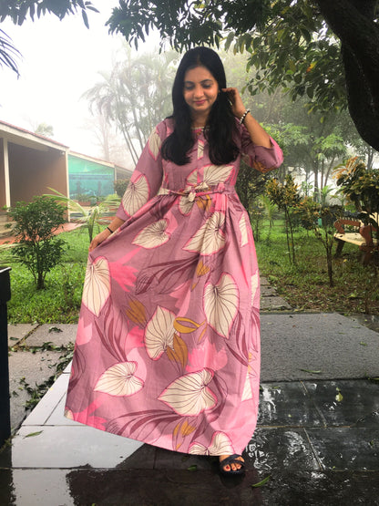 Lotus Pink - Maternity Kurti with Feeding Zips - Cotton Flex - Thicker Fabric