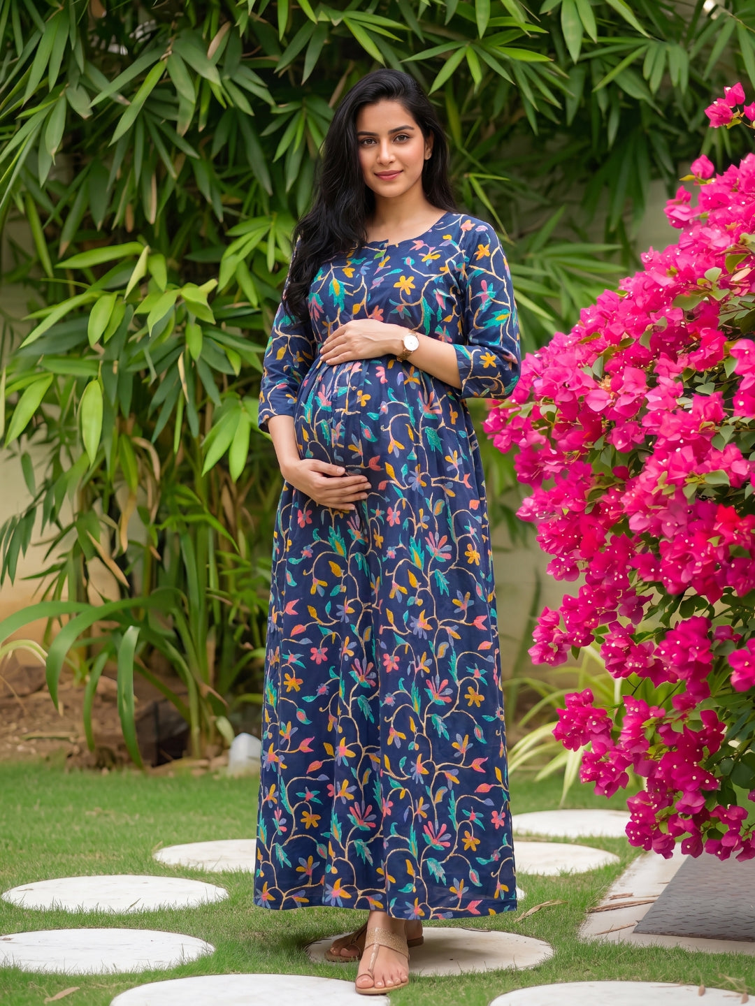 Daisy Blue- Maternity Dress with Feeding Zips - Pure Cotton