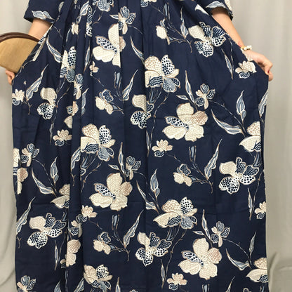 Flower & Leafs - Navy Blue - Maternity Kurti with Feeding Zips - Cotton Flex - Thicker Fabric