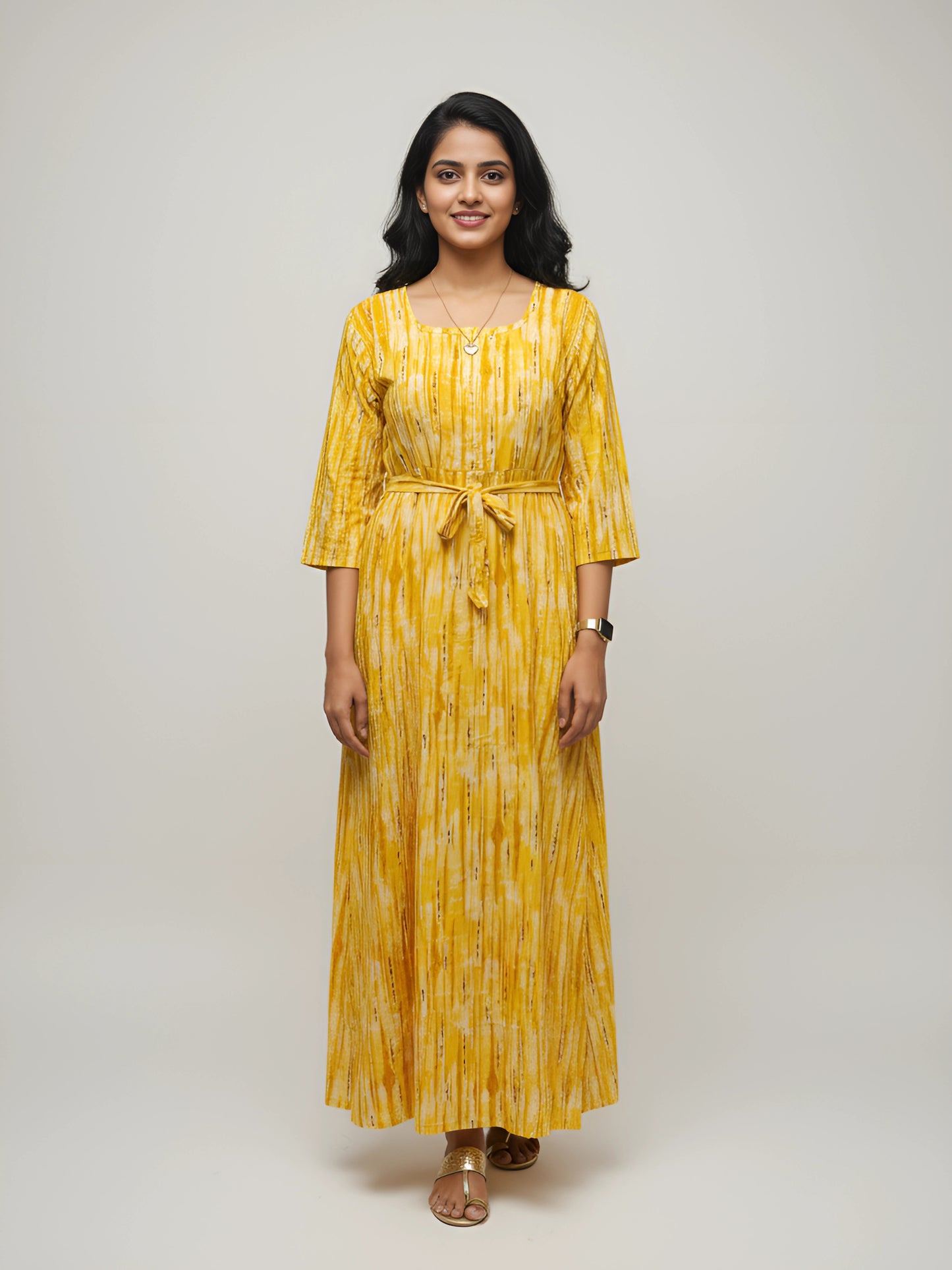 Tie Dye Shibori - Yellow - Maternity Kurti with Feeding Zips - Cotton Flex - Thicker Fabric