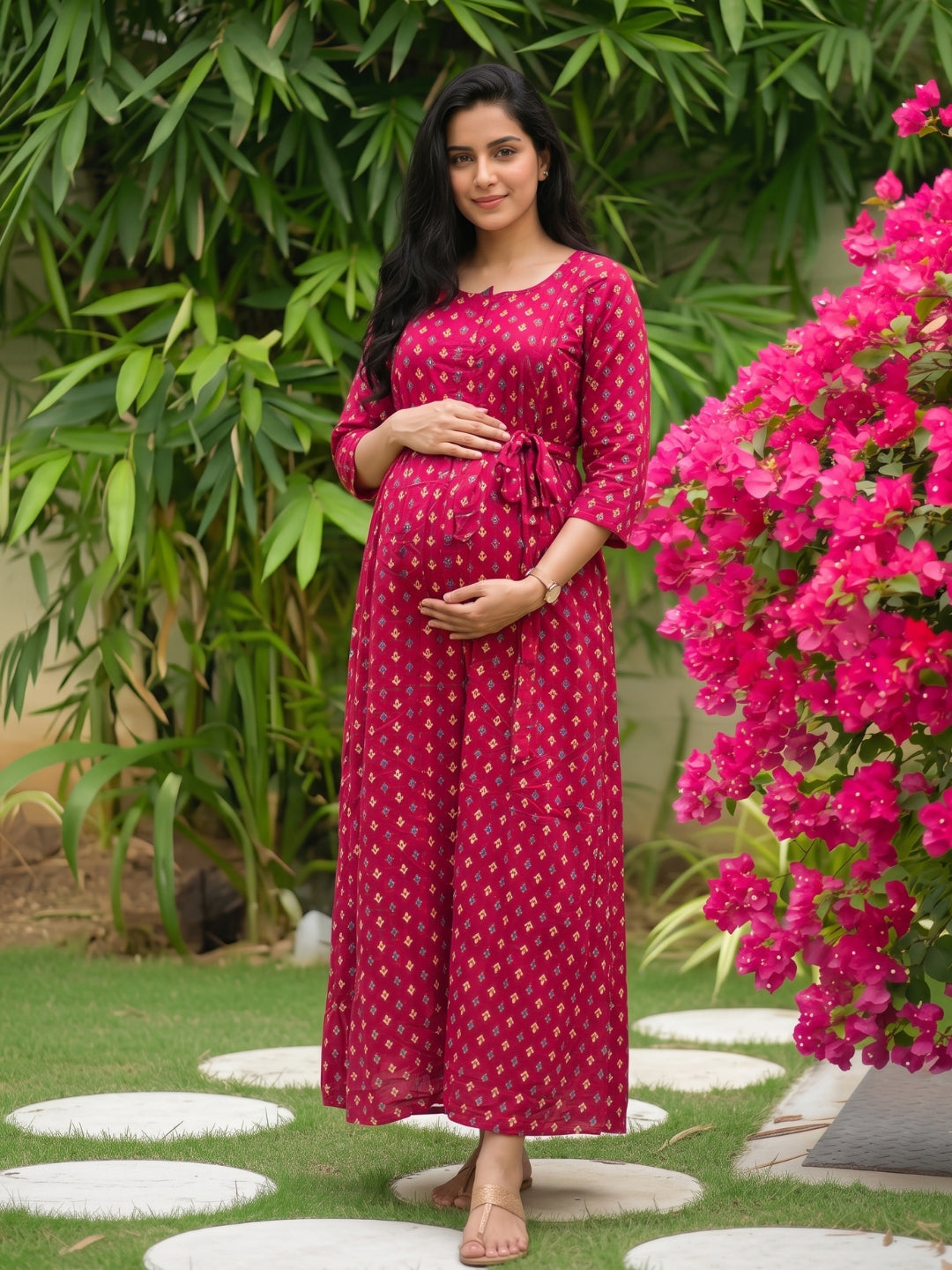 Kairavi - Pink - Maternity Dress with Feeding Zips - Soft Rayon
