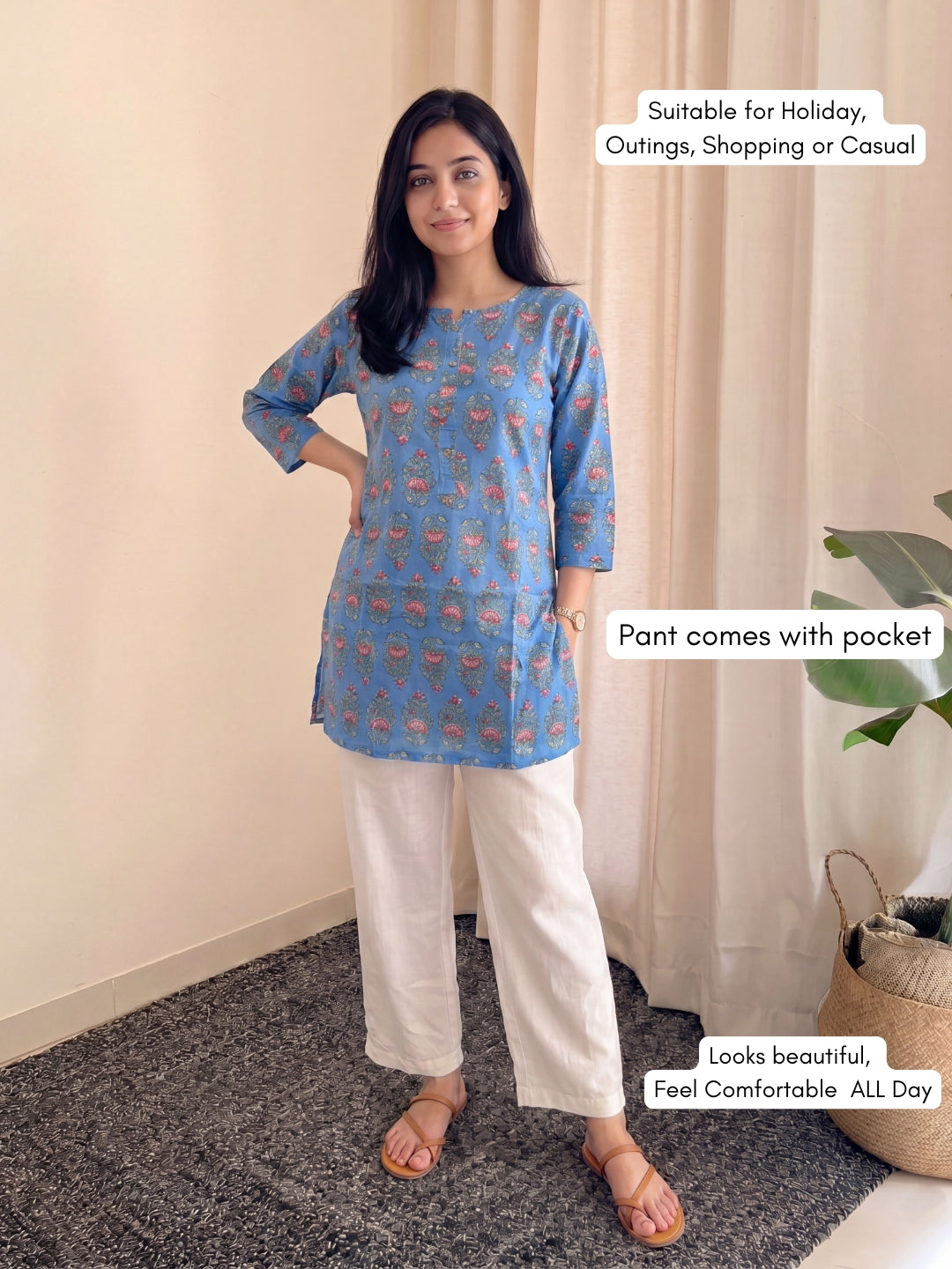 Firozi Garden - Cord Set with White Pant - Pure Cotton