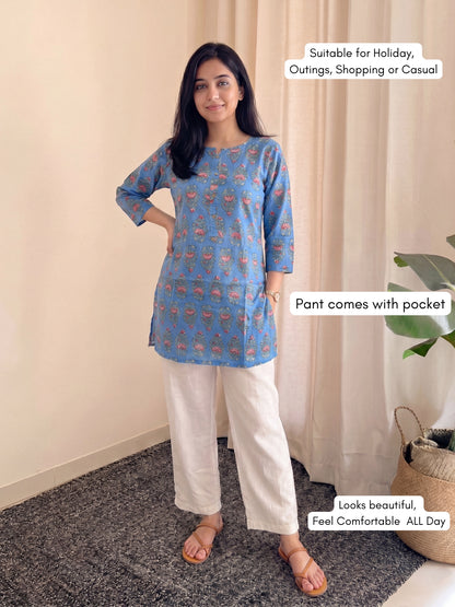 Firozi Garden - Cord Set with White Pant - Pure Cotton
