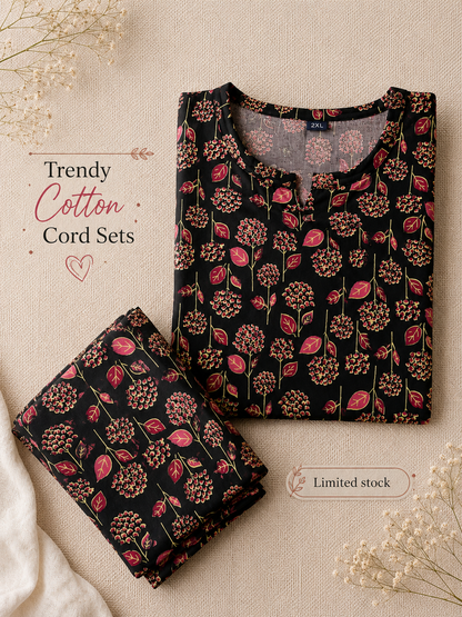 Black Red Sunflower - Cord Set - Pure Cotton