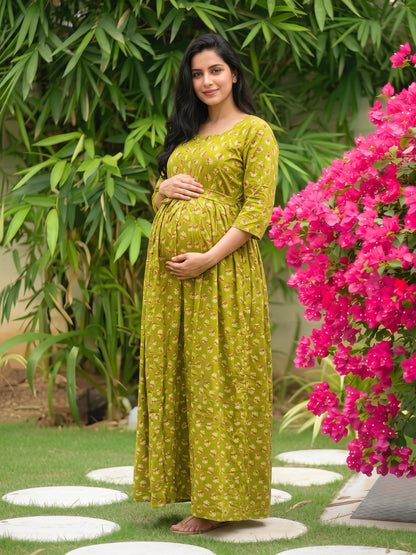 Curly Rose - Lemon - Maternity Dress with Feeding Zips - Soft Rayon