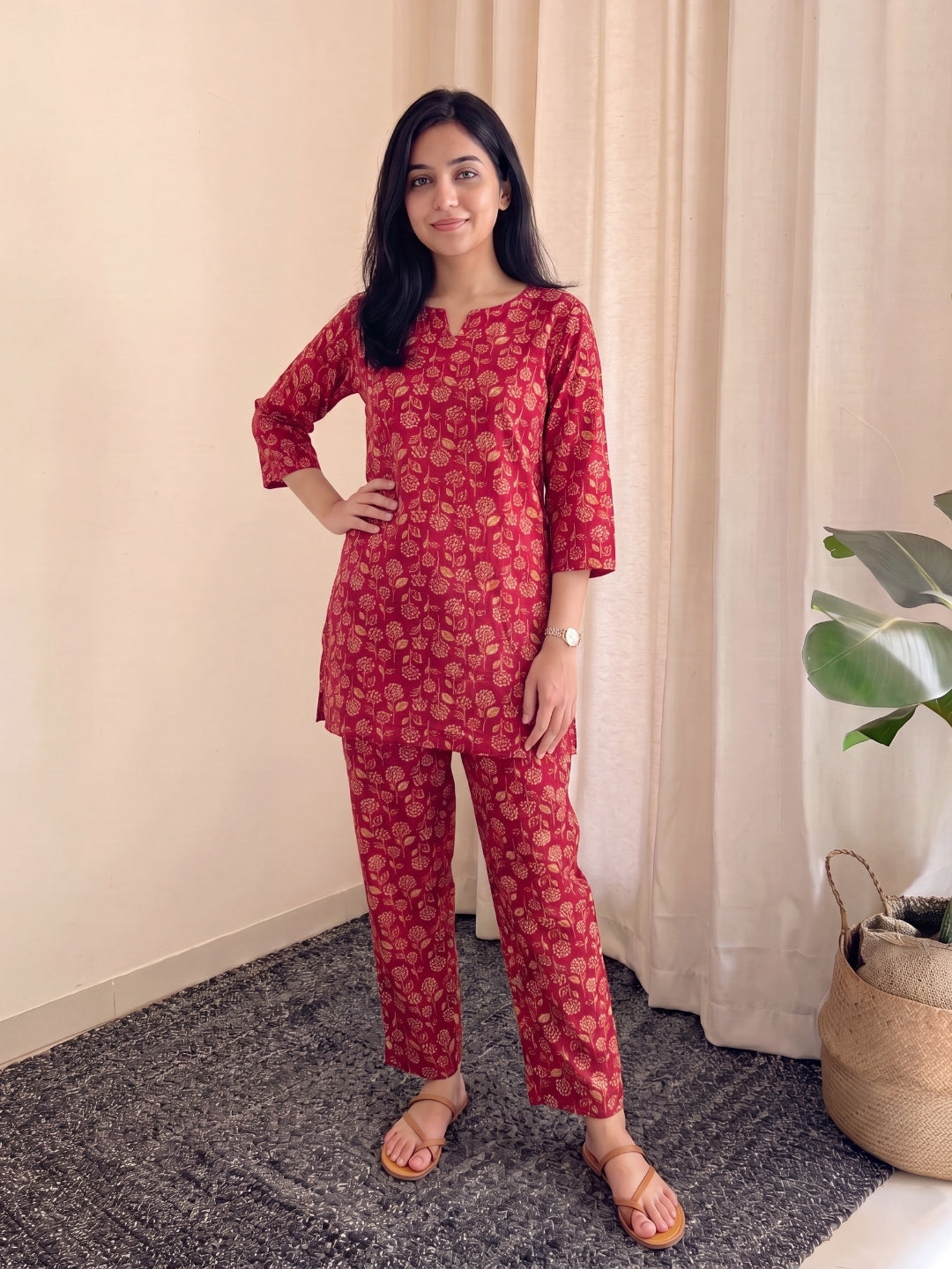 Red Cream Sunflower - Cord Set - Pure Cotton