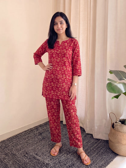 Red Cream Sunflower - Cord Set - Pure Cotton