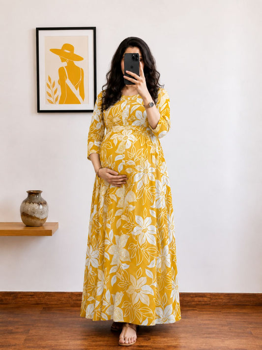 Lily - Sunshine Yellow - Maternity Dress with Feeding Zips - Soft Rayon