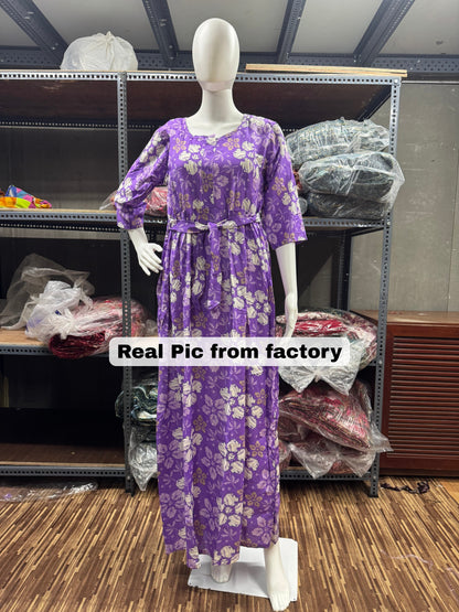Purple Daisies - Maternity Kurti with Feeding Zips - Soft Rayon