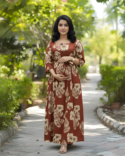 Swiss Cheese - Maroon - Maternity Kurti with Feeding Zips - Cotton Flex - Thicker Fabric